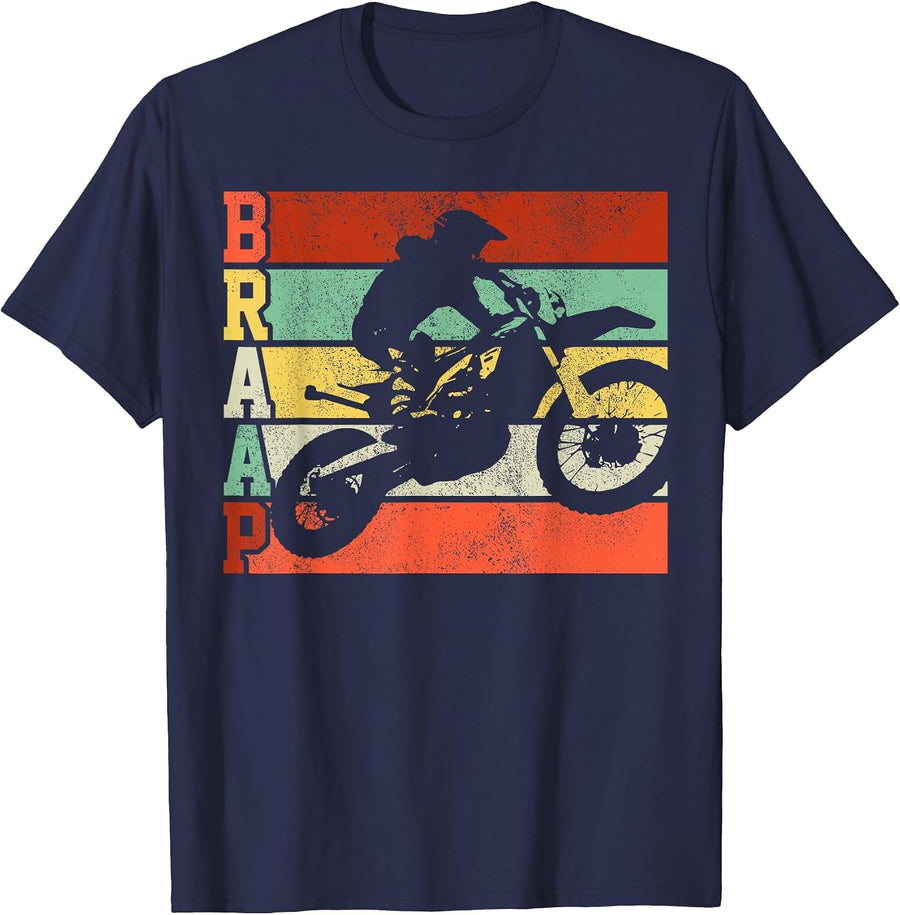 Braap Vintage Motocross Enduro Dirt Bike Braaap T-Shirt - Navy Blue