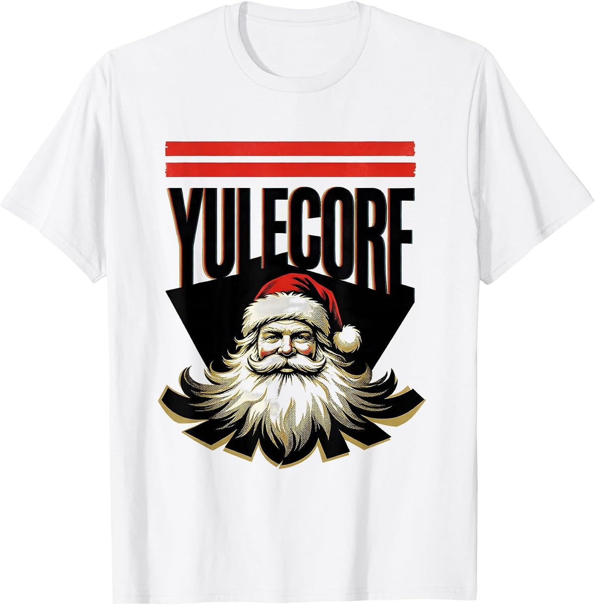 Men's Yulecore Funny Heavy Metal Santa Rock On Christmas Parody T-Shirt - White