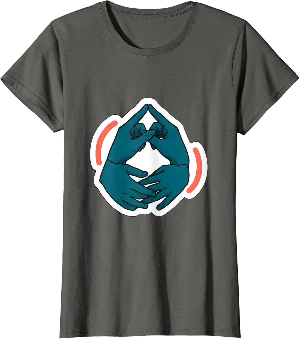 Women's Interlocking Hands ASL Teacher Sign Language Humor T-Shirt - Asphalt Grey