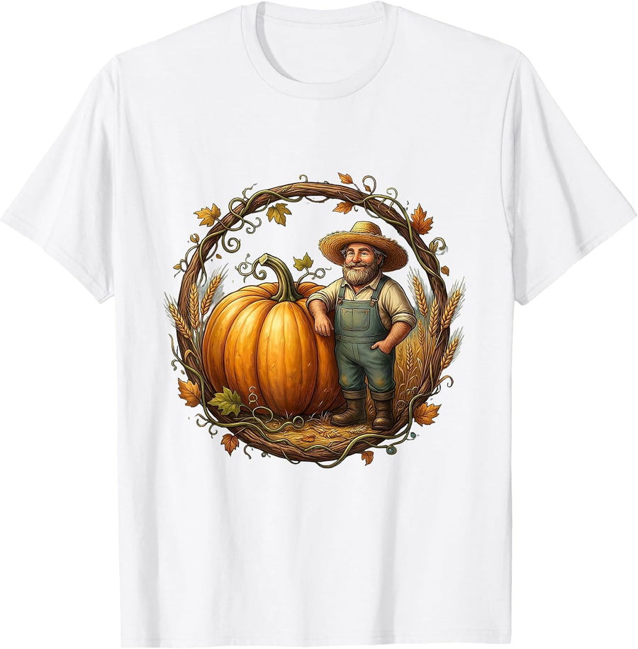 Proud Farmer Giant Pumpkin Harvest Illustration T-Shirt - White