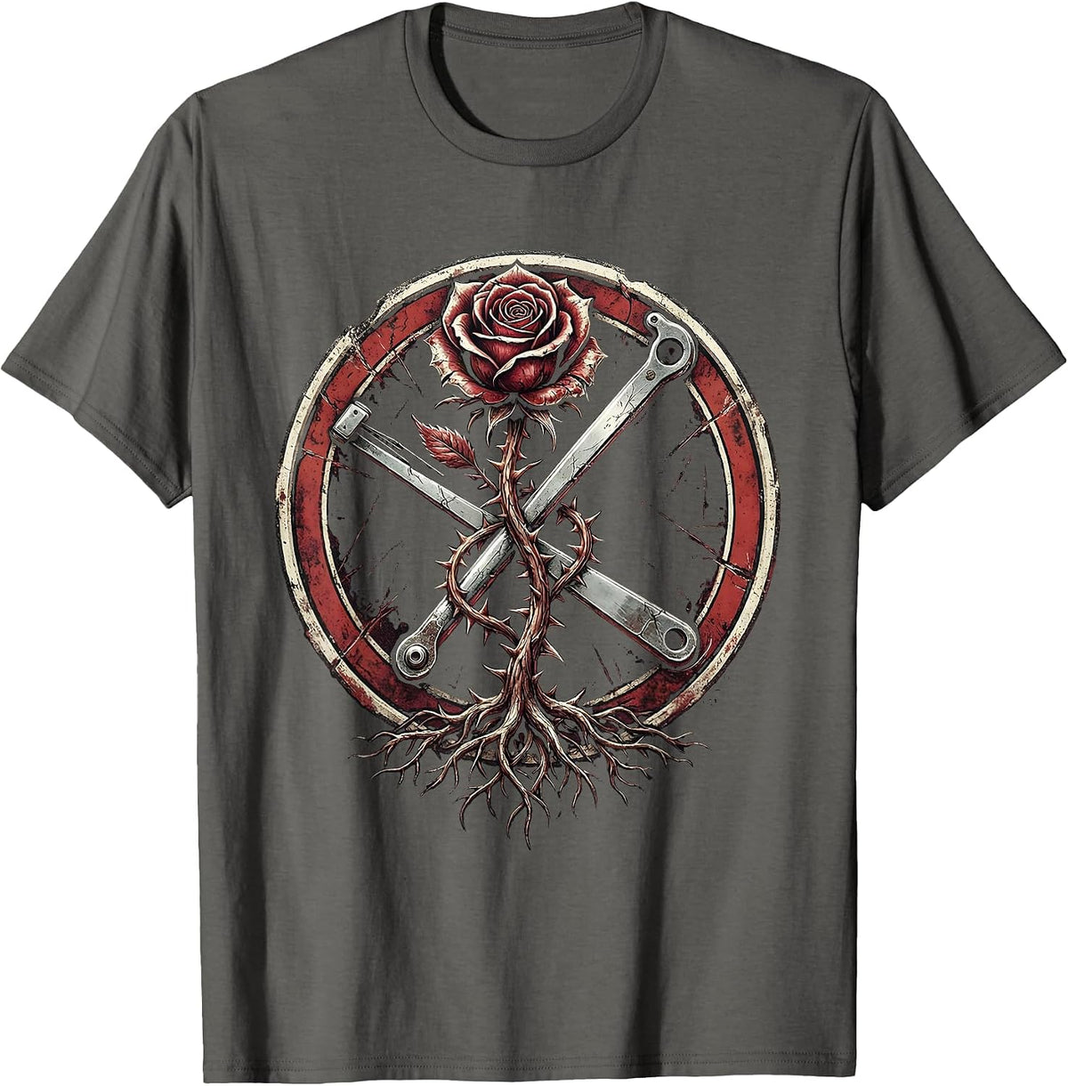 Rose and Whammy Bar 80s Rock Graphic T-Shirt - Asphalt Grey