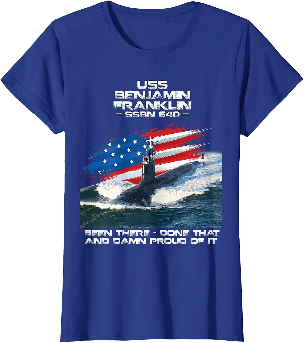 USS Benjamin Franklin SSBN-640 American Flag Submarine T-Shirt - Royal Blue
