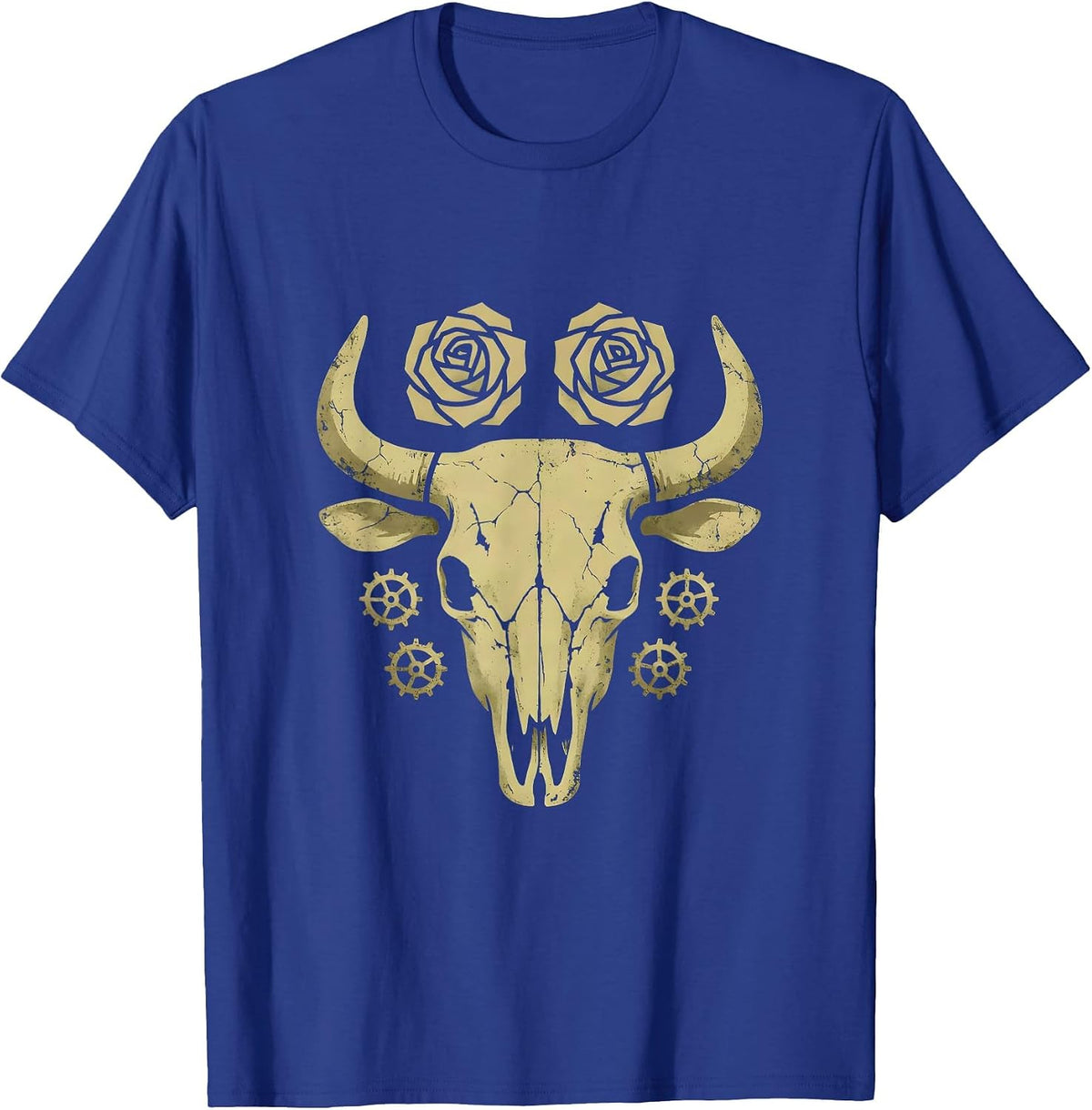 Rhinestone Cowgirl Boots Spurs and Roses Graphic T-Shirt - Royal Blue