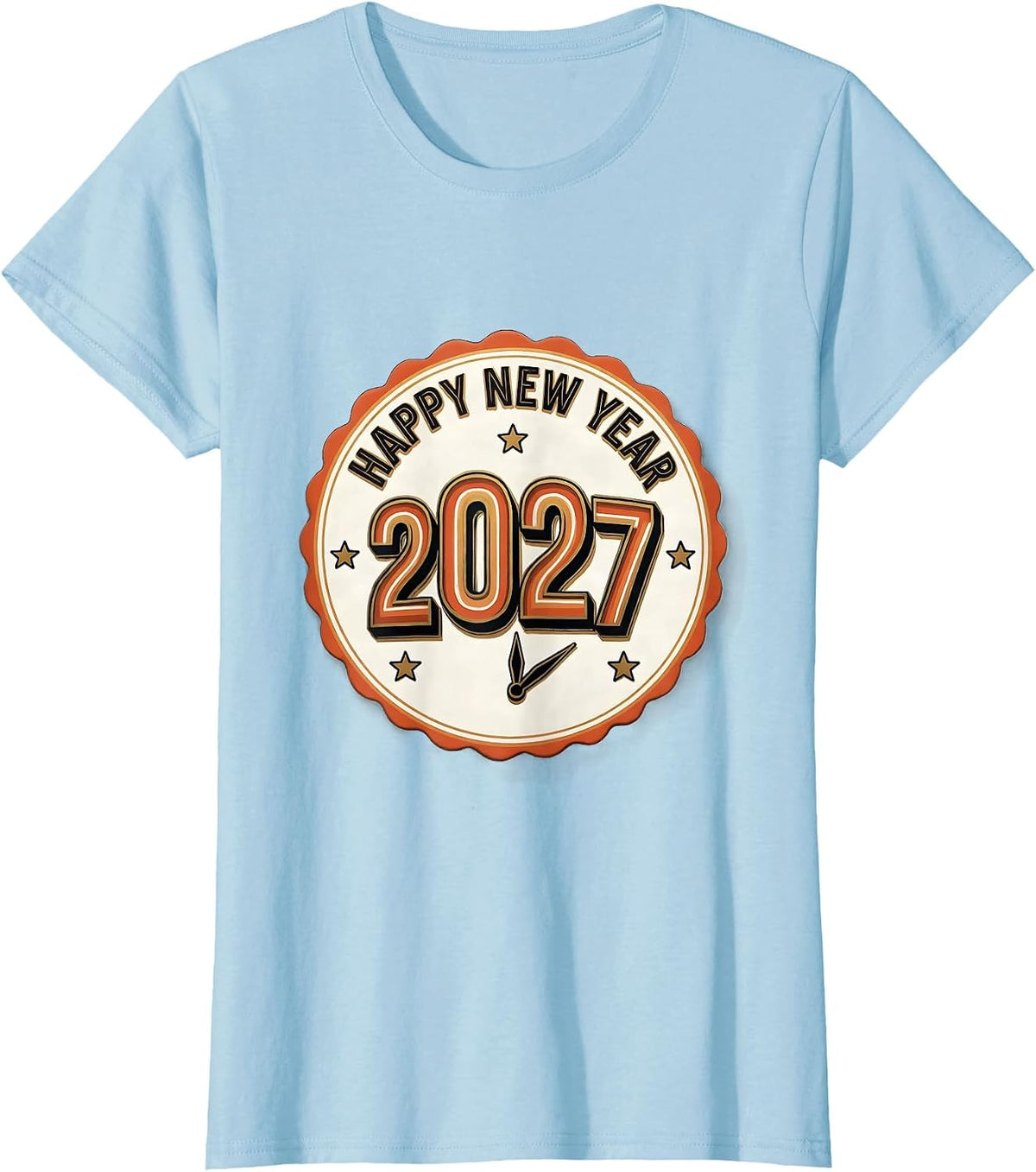Women's Happy New Year, 2027! Sign Painter Showcard Family Party T-Shirt - Baby Blue