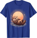 Sea Otter Silhouette Sunset Graphic Design T-Shirt - Royal Blue