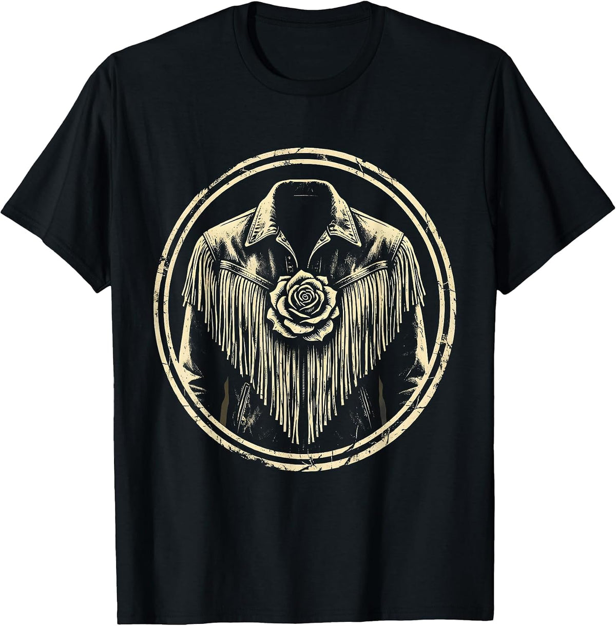 Men's Cowgirl Fringe Jacket Desert Rose Graphic T-Shirt - Black