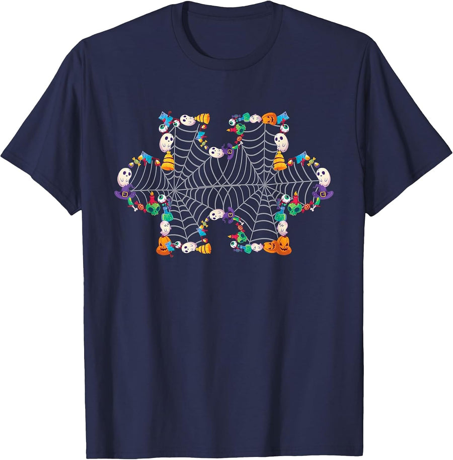 Halloween Autism Awareness Puzzle Pumpkin Ghost Broom Zombie T-Shirt - Navy Blue