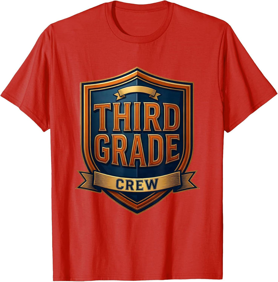 Men's Third Grade Crew Retro Teacher Student Back To School T-Shirt - Red