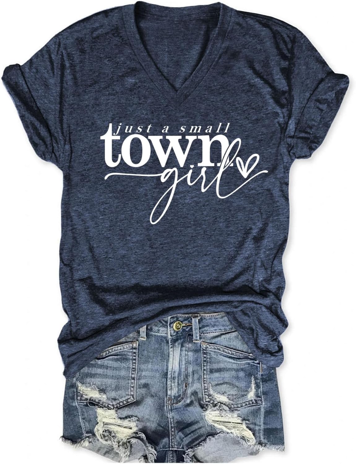 Just A Small Town Girl Tshirts for Women Country Travel T Shirts - Navy Blue
