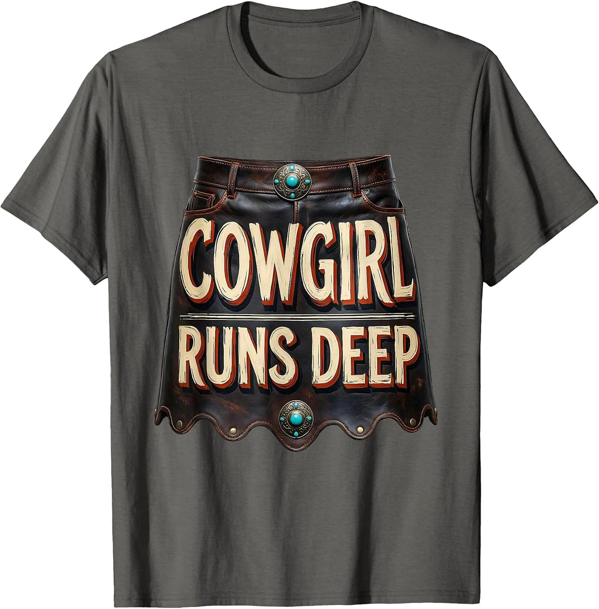 Men's Cowgirl Runs Deep Vintage Western Cowgirl Humor Nostalgic T-Shirt - Asphalt Grey
