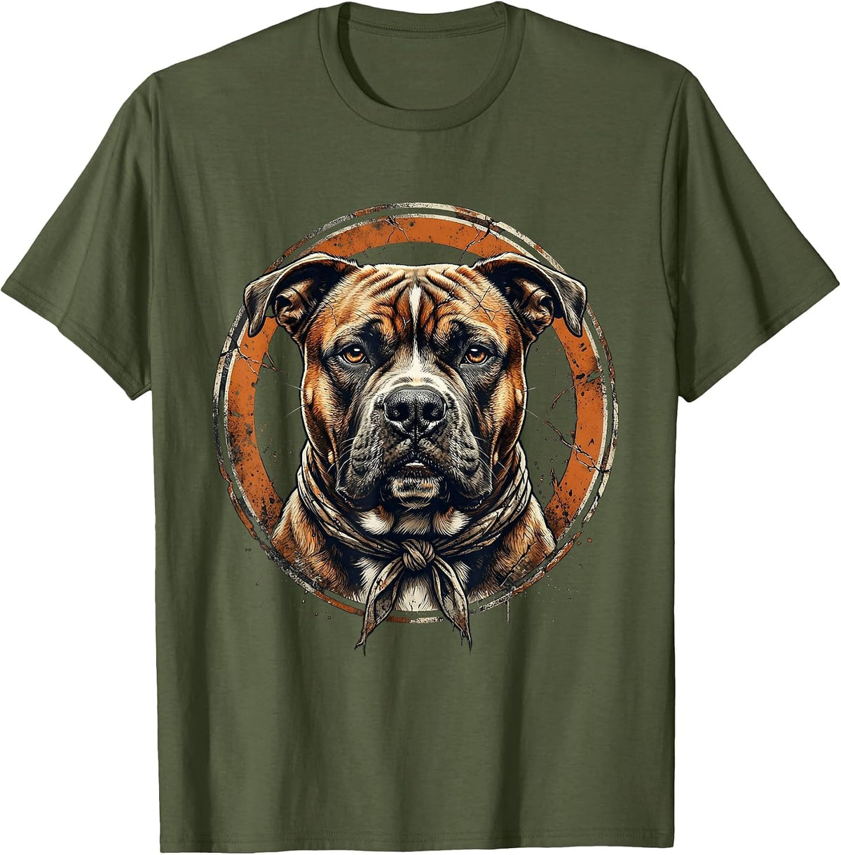 Pitbull Face With Bandana Graphic Tee T-Shirt - Olive Green