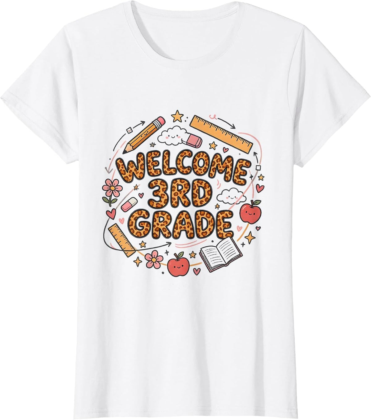 Welcome 3rd Grade Leopard Print Teacher Back To School Girls T-Shirt - White