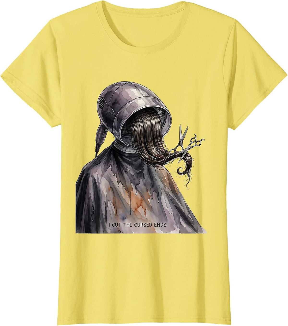 I Cut the Cursed Ends Watercolor Halloween Hairstylist T-Shirt - Lemon Yellow