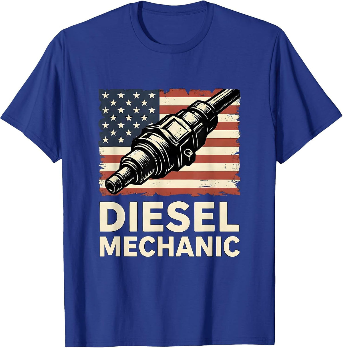 Men's Diesel Mechanic Stencil Graphic Patriotic American Flag T-Shirt - Royal Blue