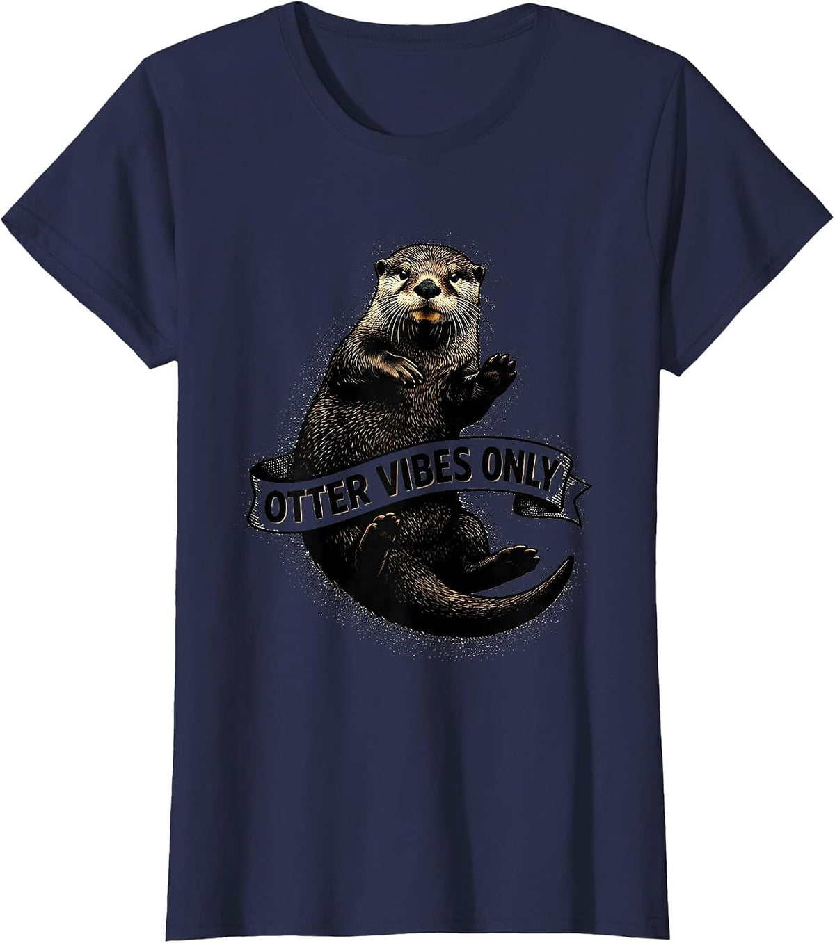 Women's Otter Vibes Only Sea Otter Lover Design T-Shirt - Navy Blue