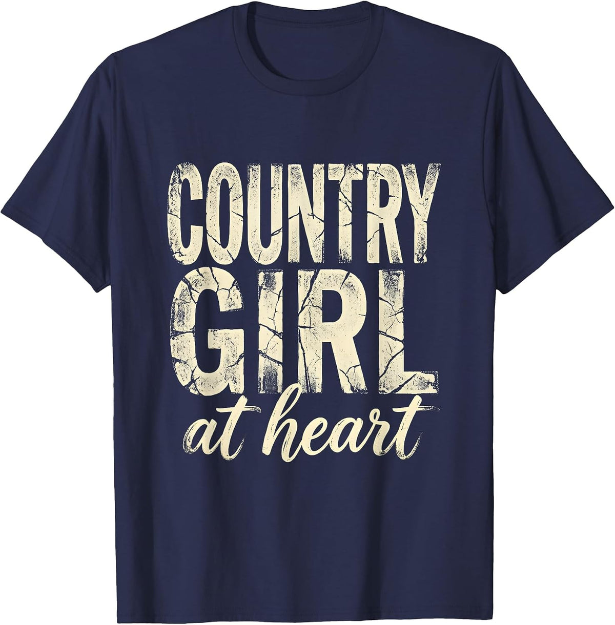Country Girl At Heart Proud Rural Roots Design T-Shirt - Navy Blue