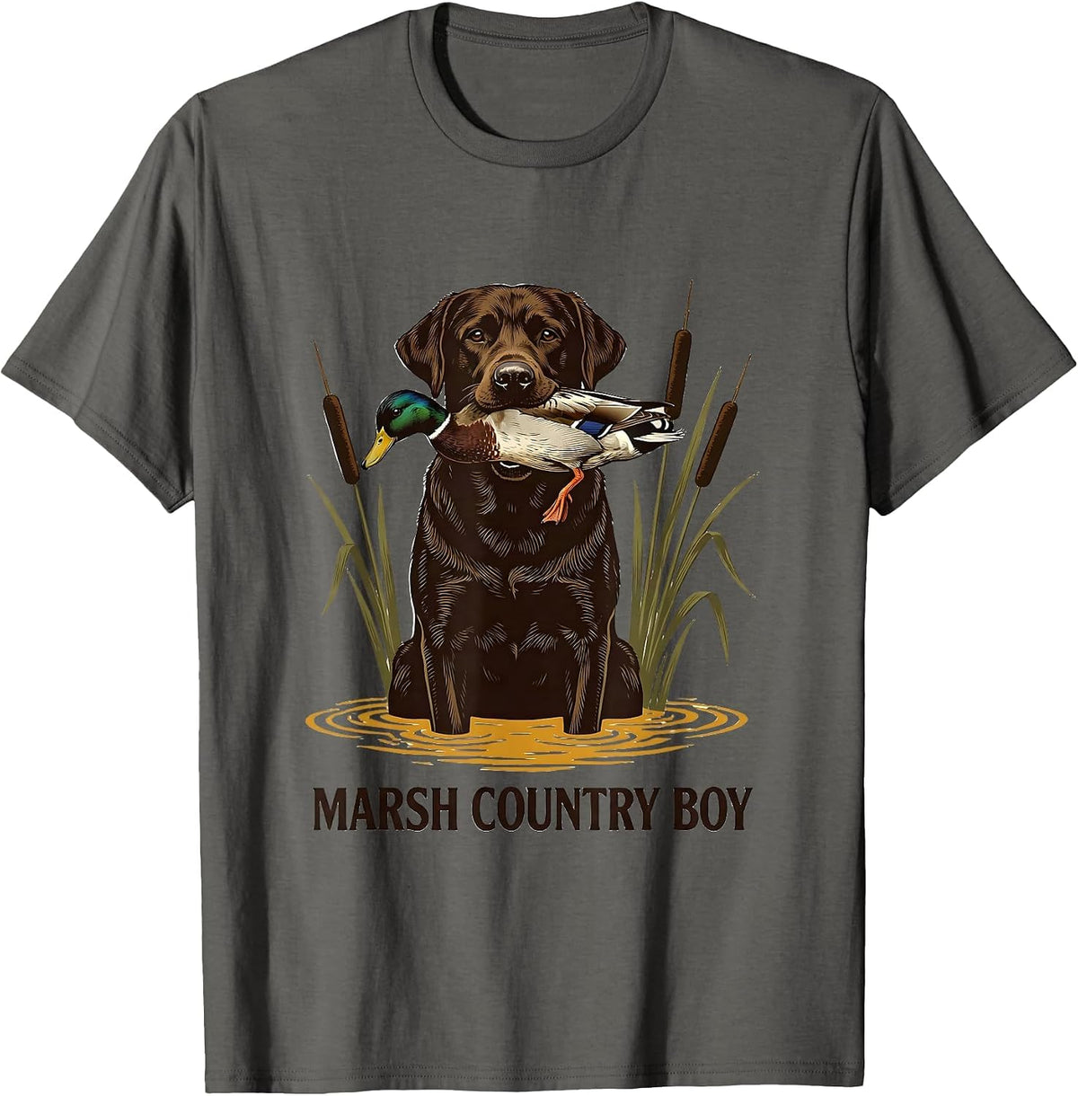 Marsh Country Boy Screenprint Poster Labrador Duck Hunting T-Shirt - Asphalt Grey