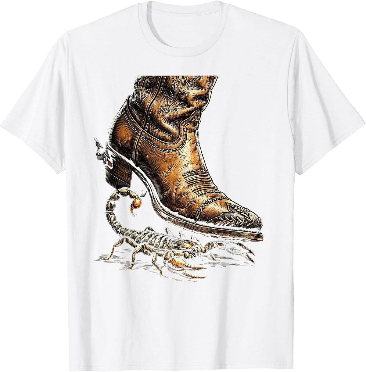Men's Cowgirl Boot Crushing Scorpion Graphic Tee T-Shirt - White