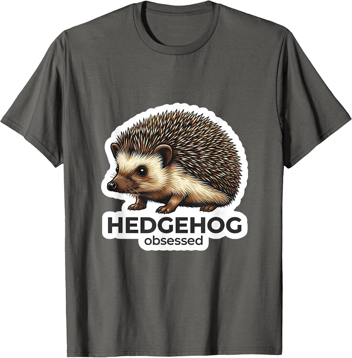 HEDGEHOG obsessed Minimalist Animal Badge Patch Icon Gift T-Shirt - Asphalt Grey