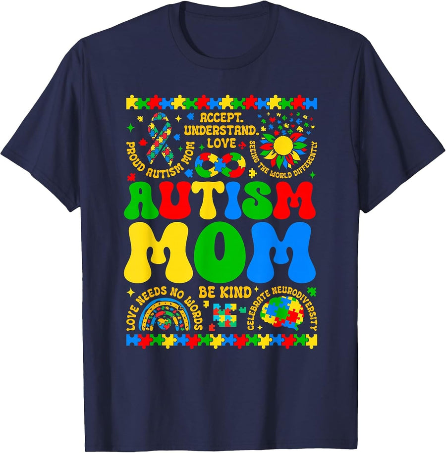 Autism Mom Mama Support Autism Awareness Neurodiversity T-Shirt - Navy Blue