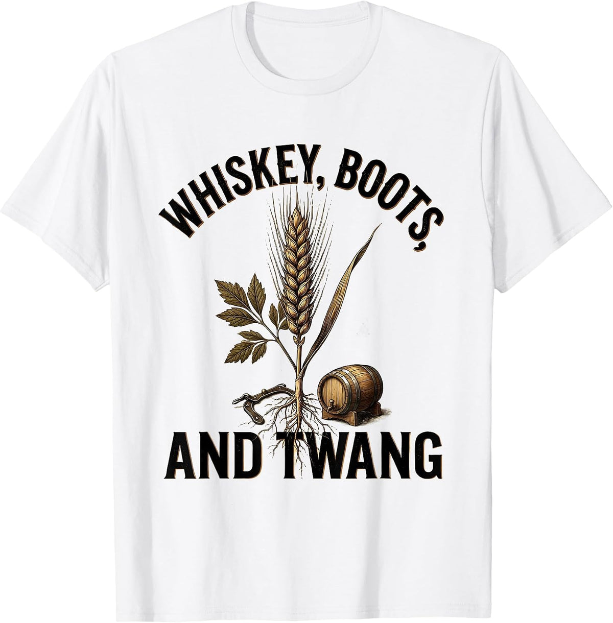 Men's Whiskey Boots and Twang Country Music Design T-Shirt - White