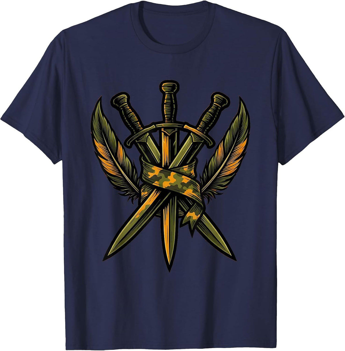 Duck Calls on Camo Hunting Graphic T-Shirt - Navy Blue