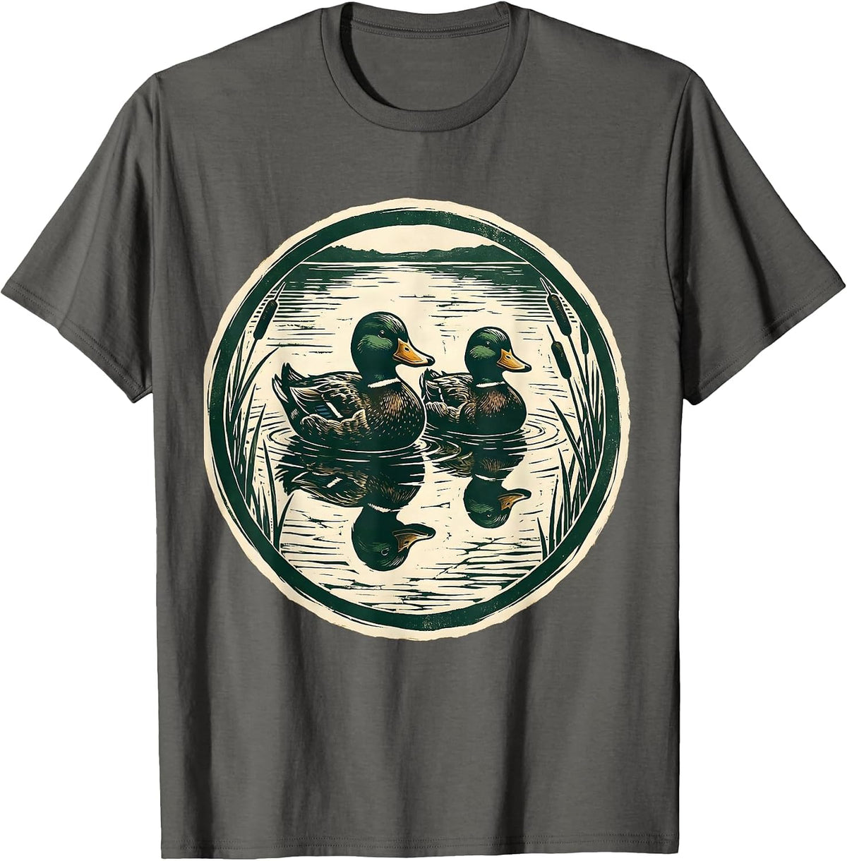 Duck Decoys Floating on Still Water Hunting T-Shirt - Asphalt Grey