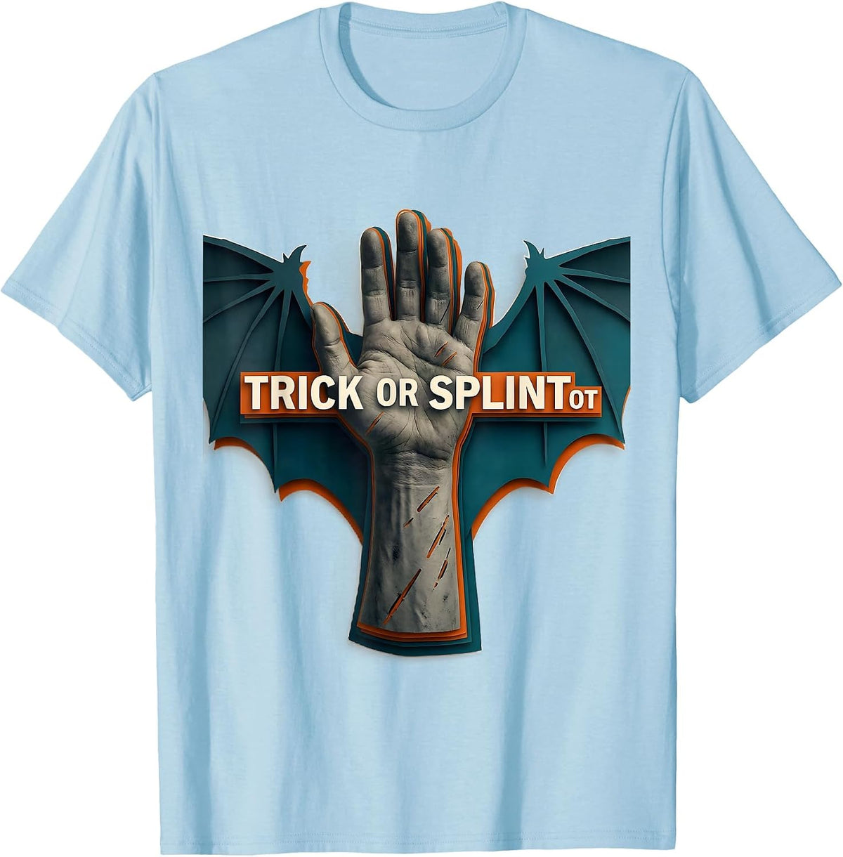 Men's Trick Or Splint OT Paper Cutout Halloween Rehab Therapy OT T-Shirt - Baby Blue