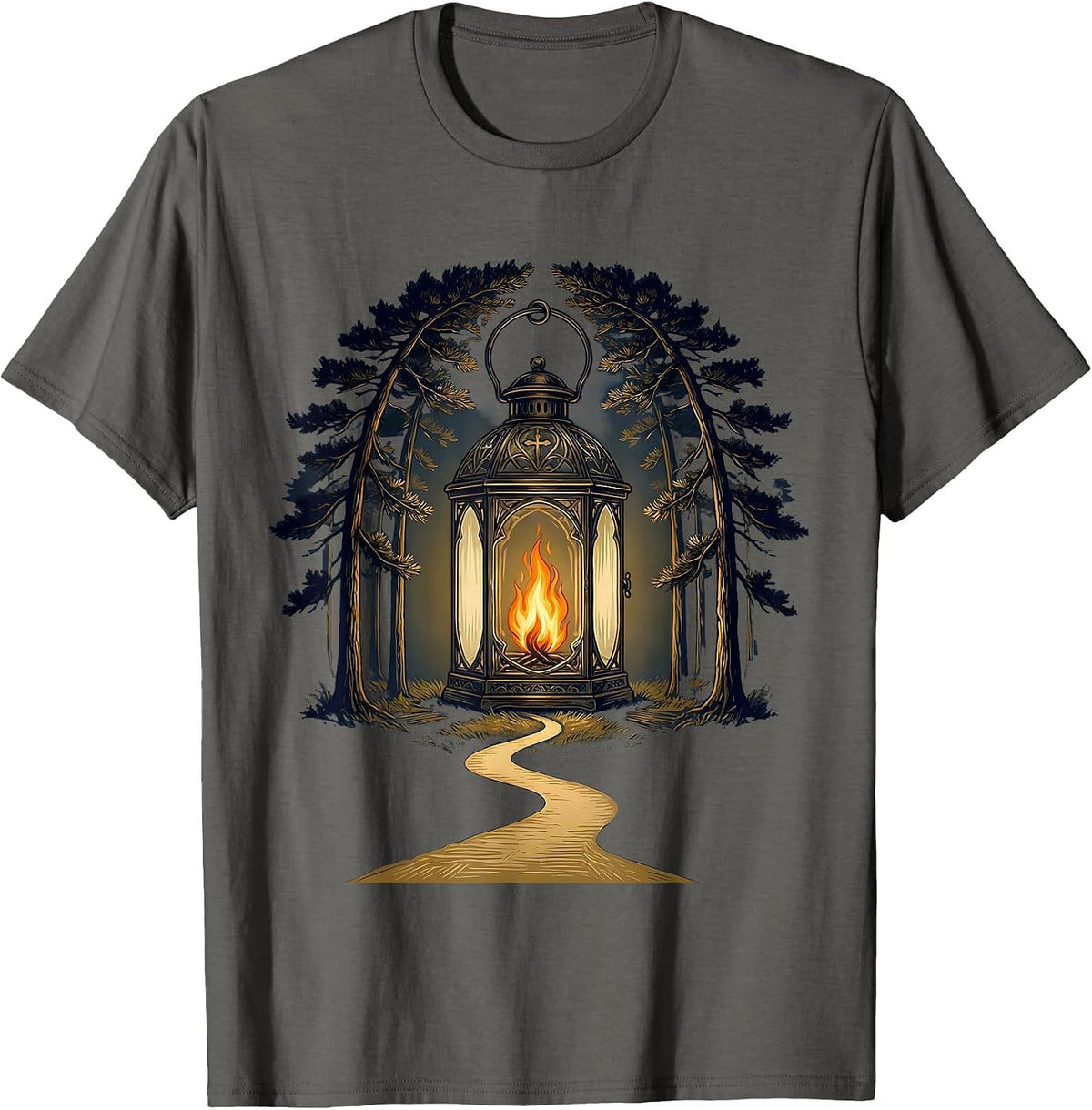 Men's Glowing Lantern Dark Forest Path Sped Teacher T-Shirt - Asphalt Grey