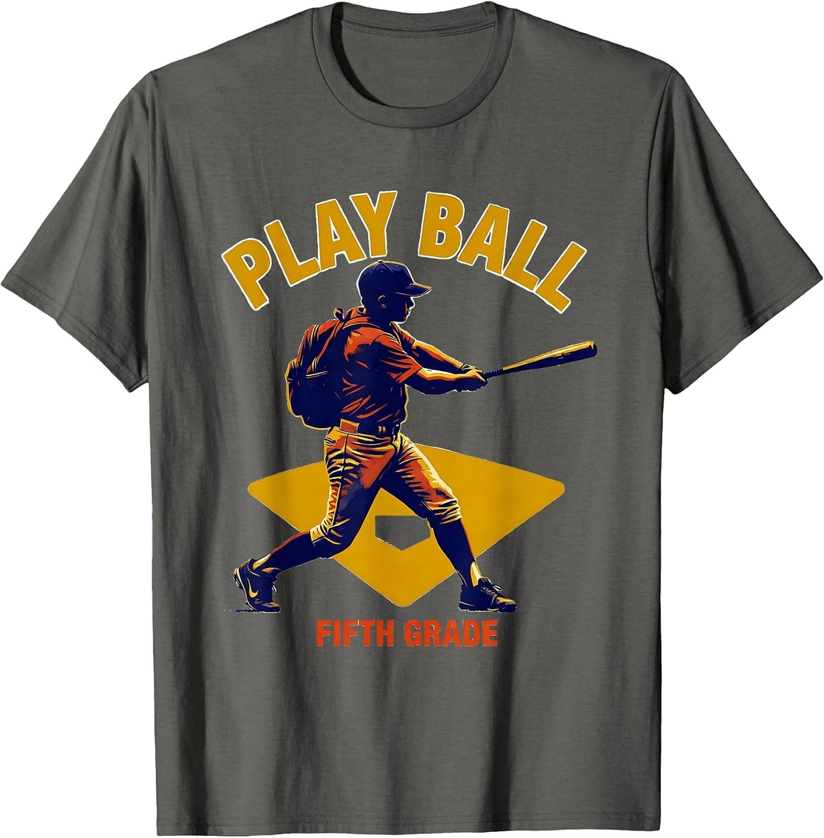 Play Ball Fifth Grade Screenprint Back To School Baseball T-Shirt - Asphalt Grey