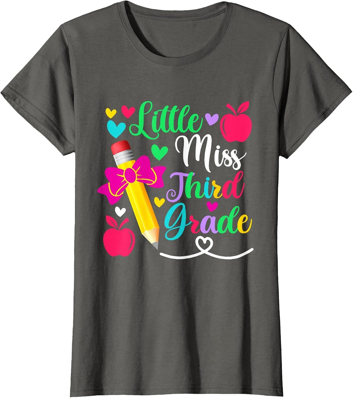Little Miss Third Grade Shirt Back to School 3rd Grader T-Shirt - Asphalt Grey