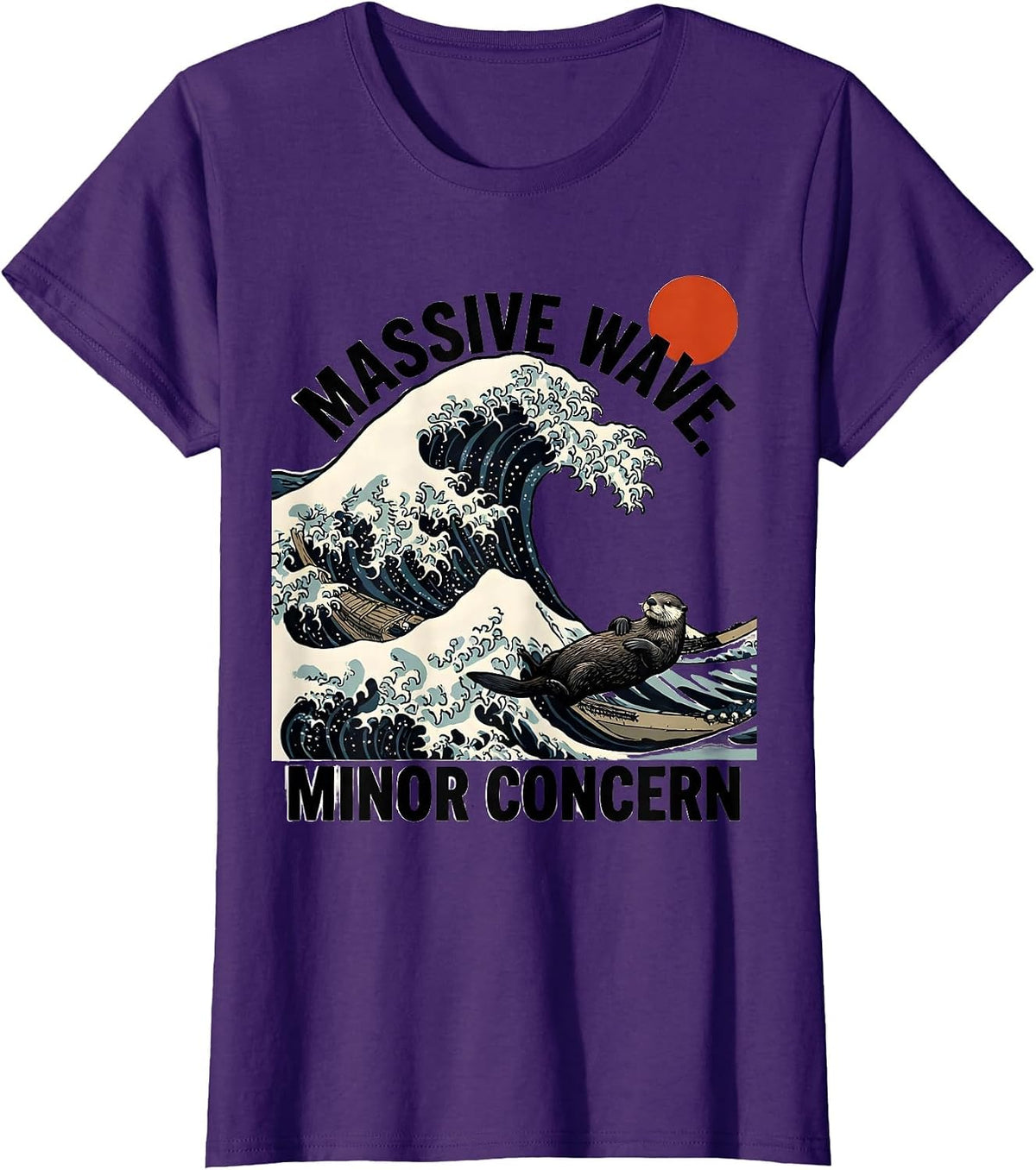 Women's Massive Wave Minor Concern Funny Sea Otter Japanese Art T-Shirt - Purple
