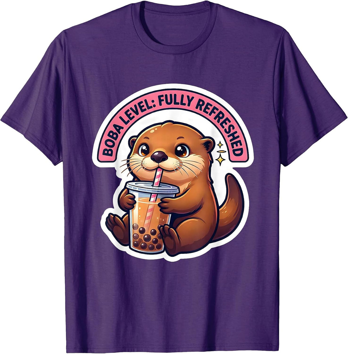 Men's Boba Level Fully Refreshed Kawaii Otter Boba Tea Lover T-Shirt - Purple