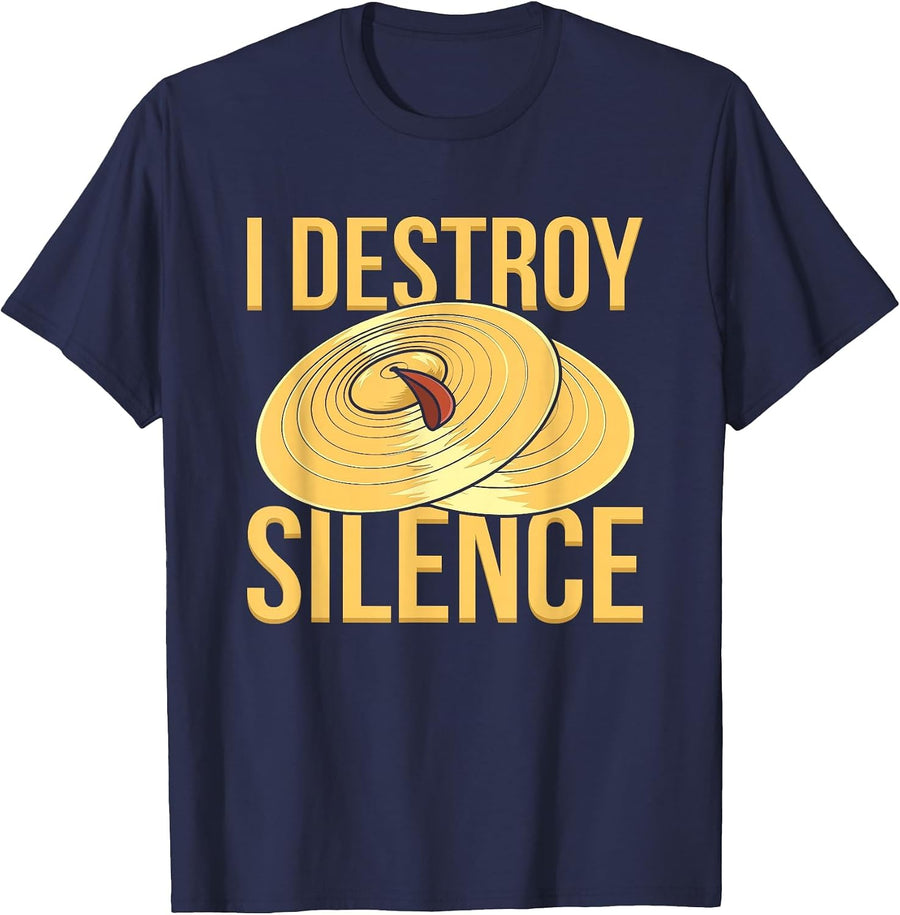 I Destroy Silence Percussion and Cymbal Music T-Shirt - Navy Blue