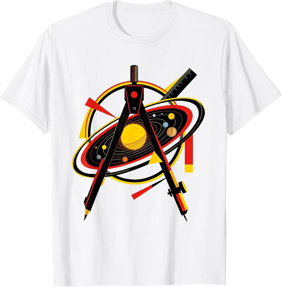 Men's Math Teacher Compass Solar System Graphic T-Shirt - White
