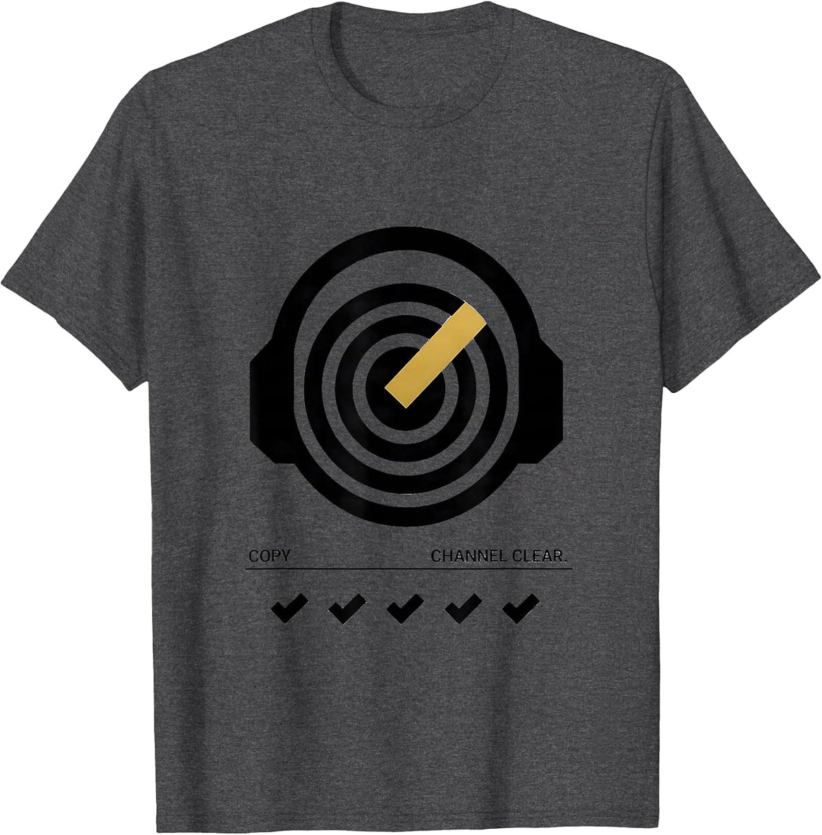 Copy Channel Clear Geometric Thin Gold Line 911 Dispatcher T-Shirt - Dark Heather Grey