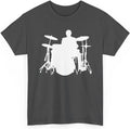 Mens Drummer Behind Drumset Unisex Heavy Cotton Tshirt - Dark Heather