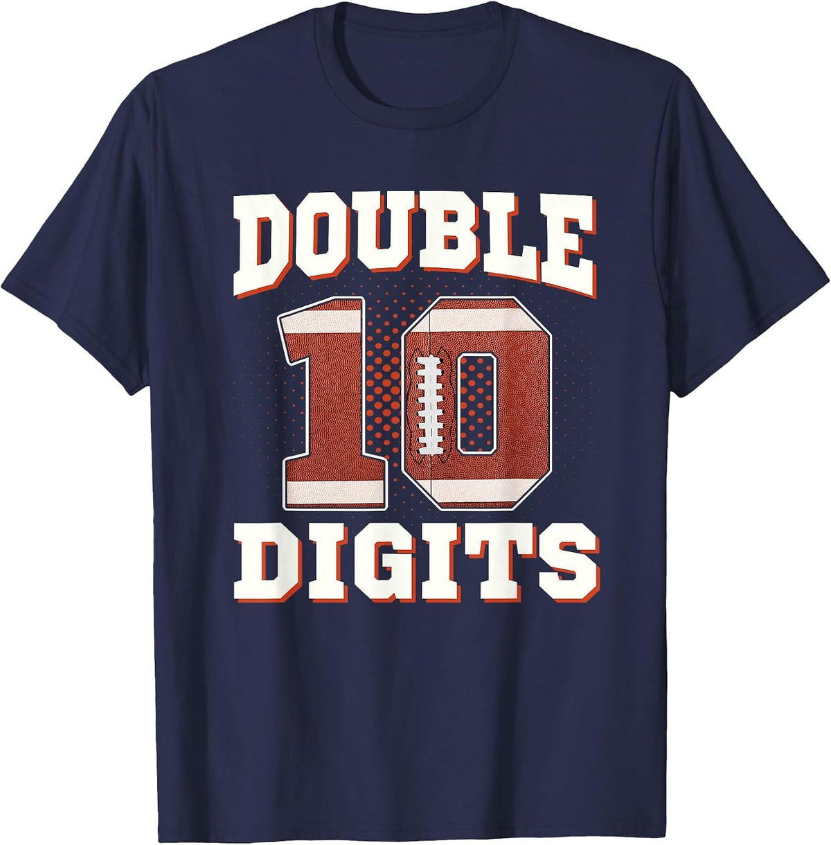 Double Digits Birthday Decorations Boy 10 Football 10th Bday T-Shirt - Navy Blue