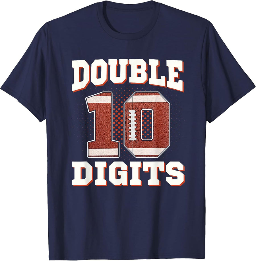 Double Digits Birthday Decorations Boy 10 Football 10th Bday T-Shirt - Navy Blue