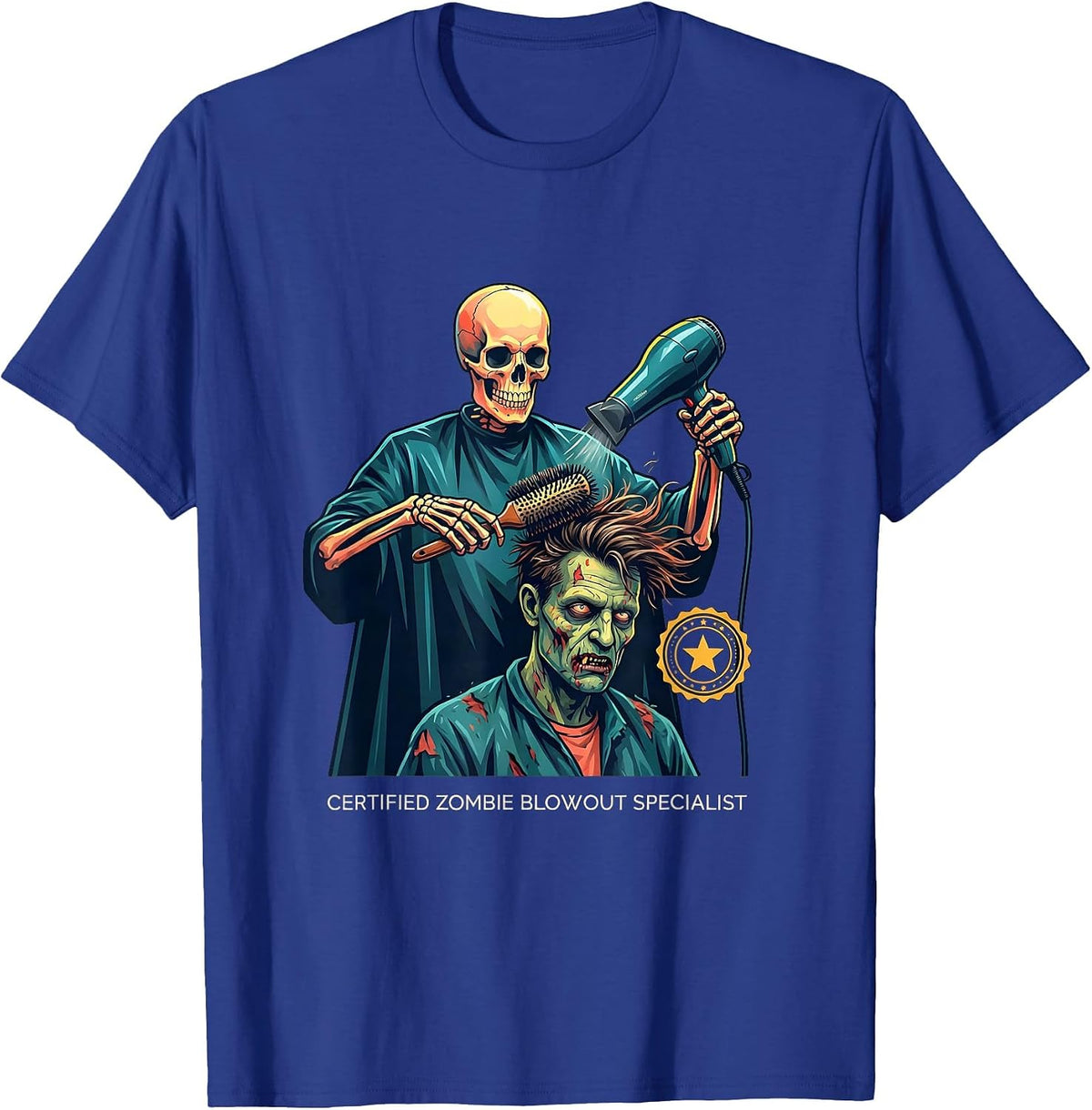 Men's Certified Zombie Blowout Specialist Funny Skeleton T-Shirt - Royal Blue