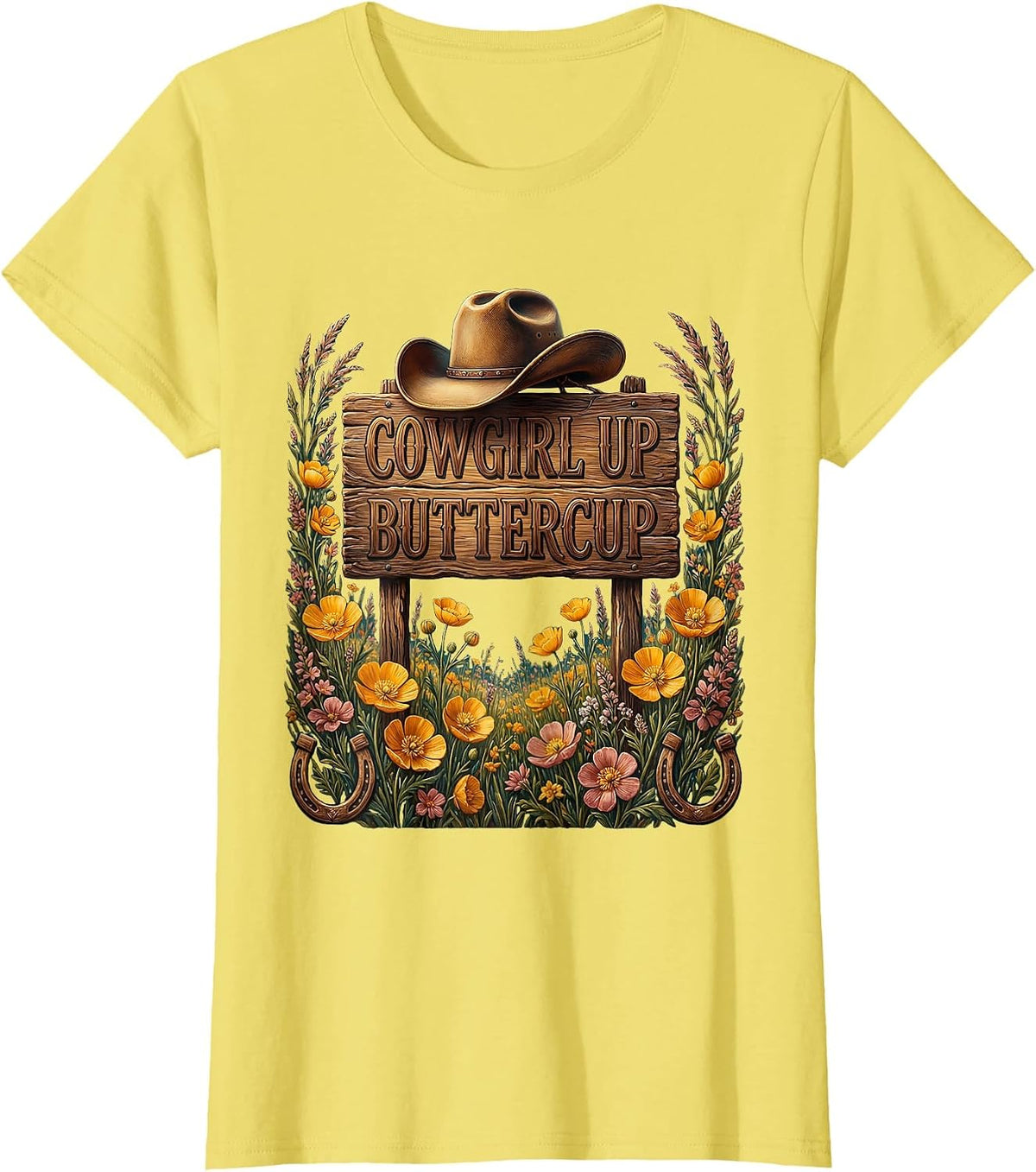 Women's Cowgirl Up Buttercup Western Design T-Shirt - Lemon Yellow