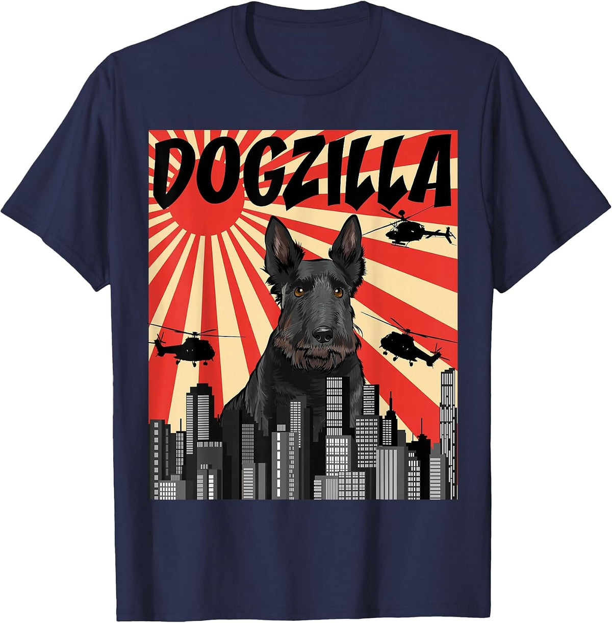 Funny Retro Japanese Dogzilla Scottish Terrier T-Shirt - Navy Blue