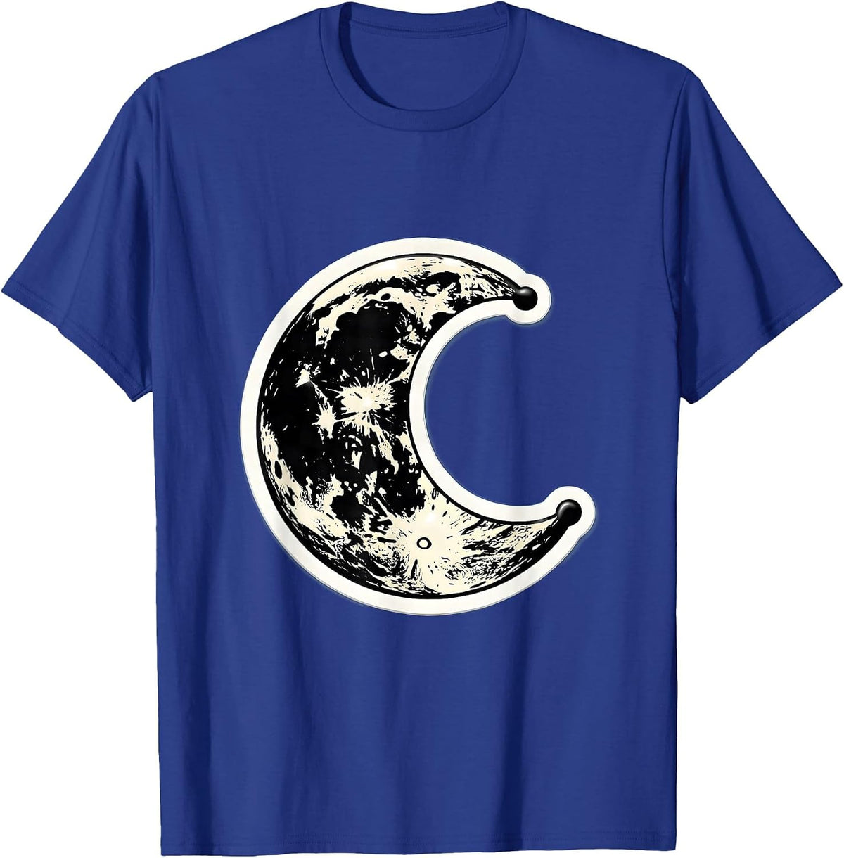 Men's Cow Print Crescent Moon Graphic Design T-Shirt - Royal Blue