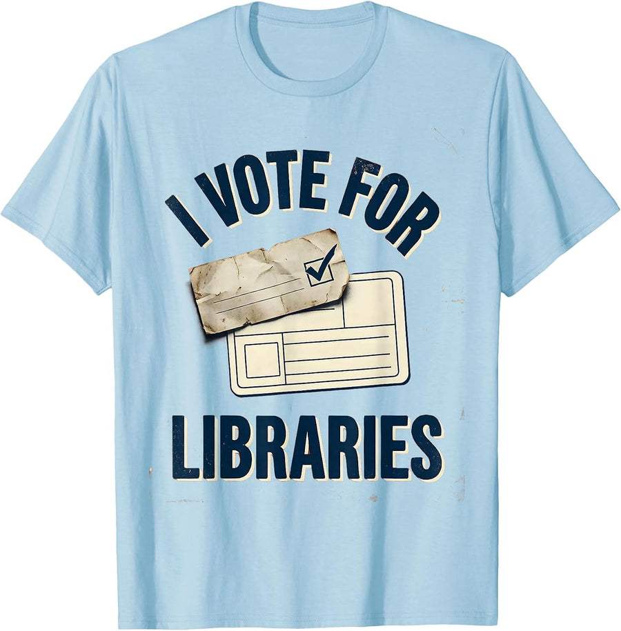 Men's I Vote For Libraries Vintage Librarian Banned Books Week T-Shirt - Baby Blue
