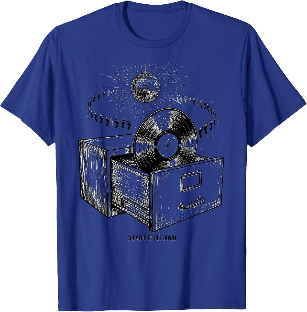 Men's Curator of Get Down Retro 70s Disco Party Humor T-Shirt - Royal Blue
