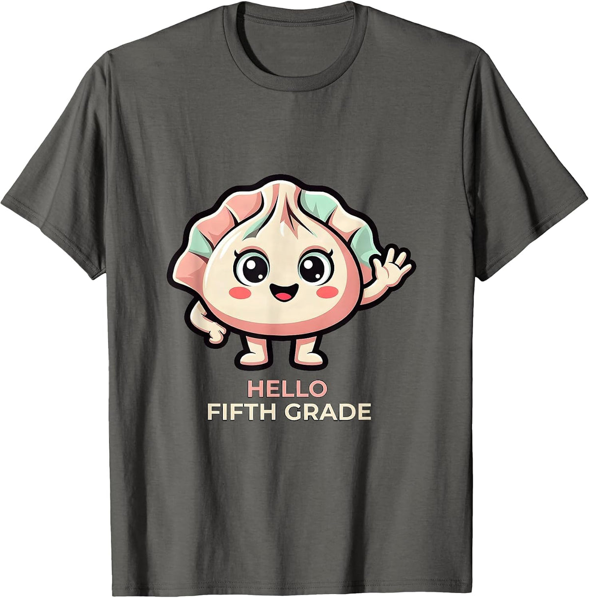 Hello Fifth Grade Kawaii Dumpling Cute Back to School Girl T-Shirt - Asphalt Grey