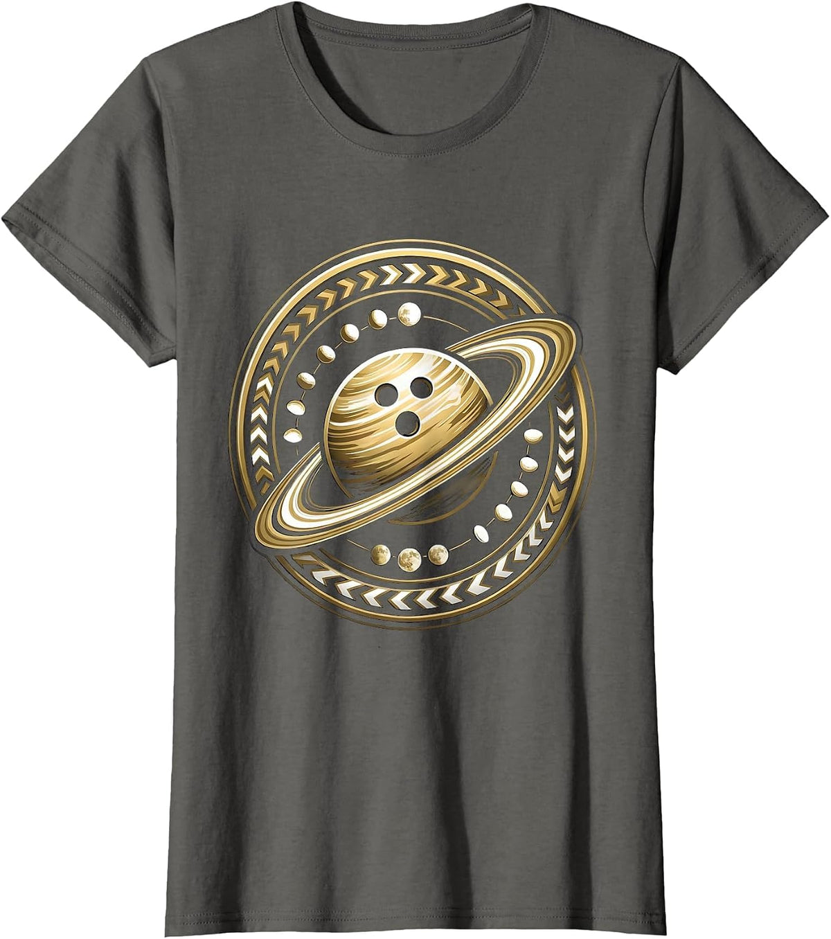 Women's Bowling Ball Tiny Planet Space Orbit Graphic T-Shirt - Asphalt Grey