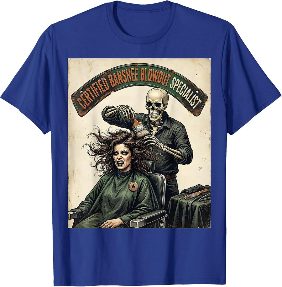 Certified Banshee Blowout Specialist Vintage Skeleton T-Shirt - Royal Blue