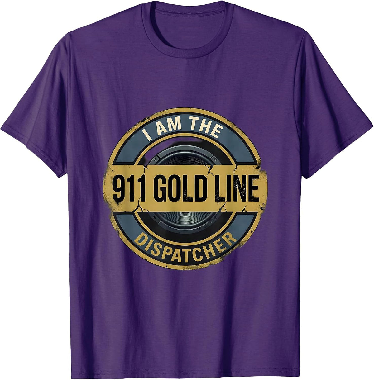 Men's I Am The 911 Gold Line Dispatcher Distressed First Responder T-Shirt - Purple