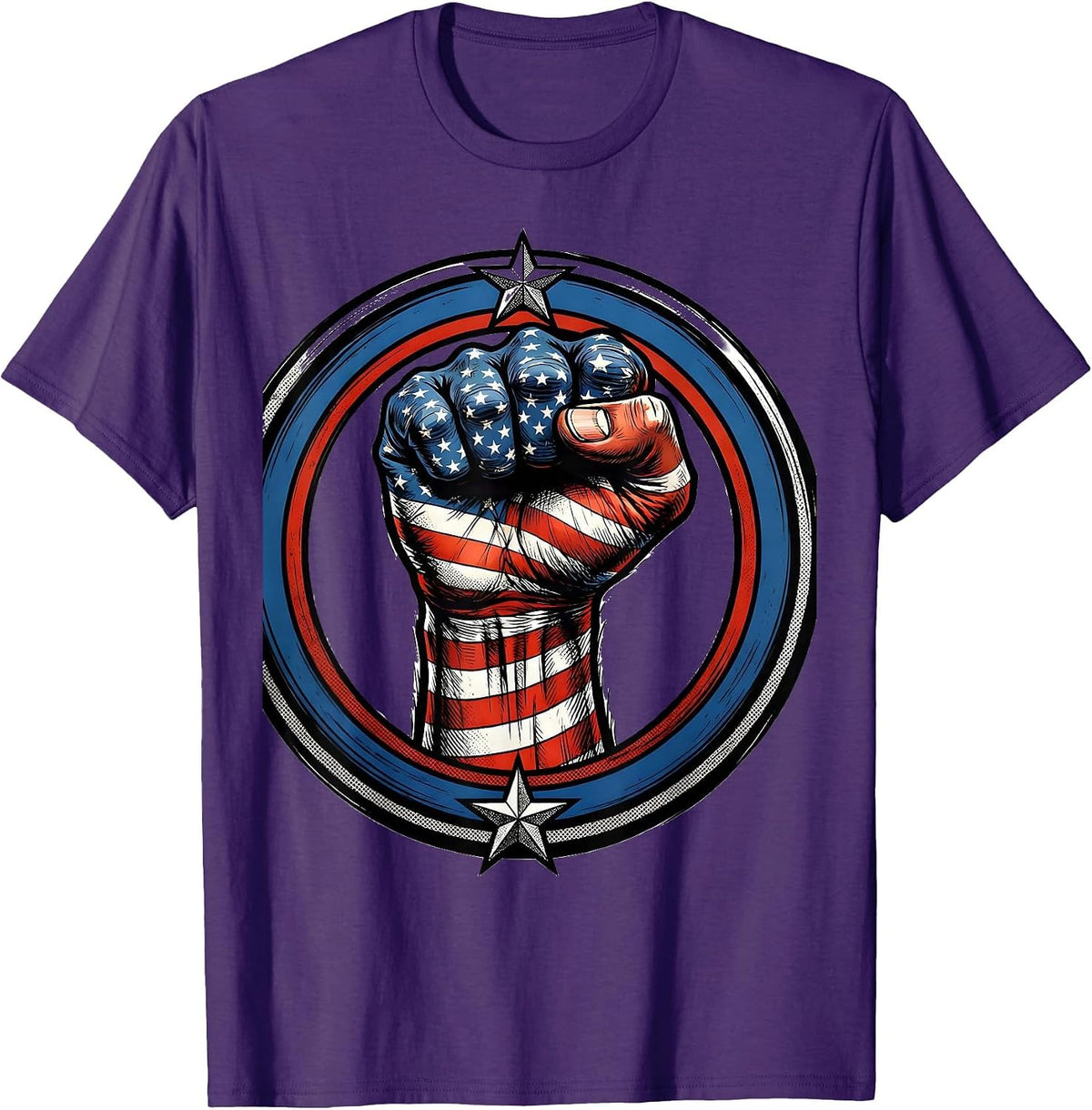 American Flag Raised Fist Patriotic Graphic T-Shirt - Purple